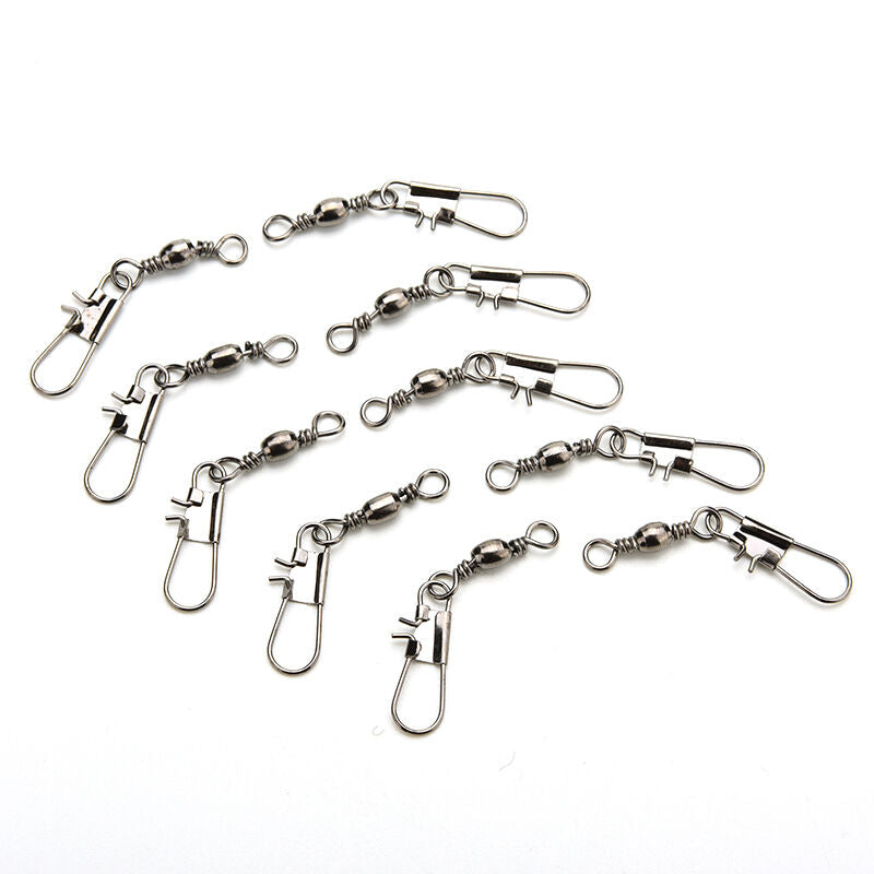 100x Fishing Barrel Swivels Connector Snaps Feeder Coarse Tackle Sea Fish Lin.DD