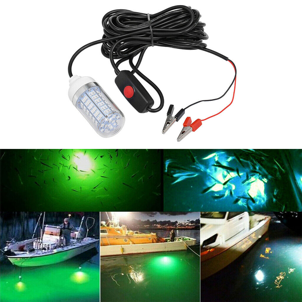 2X 12V LED GREEN UNDERWATER SUBMARINE Lamp FISHING NIGHT LIGHT with 5m of