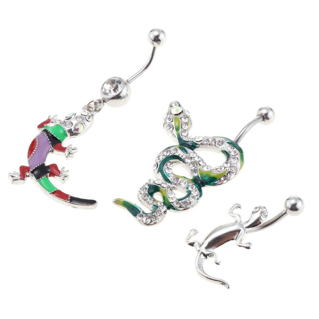 3 Pcs Fashion Enamel Navel Belly Button Rings Dangle Piercing Jewelry Stainless