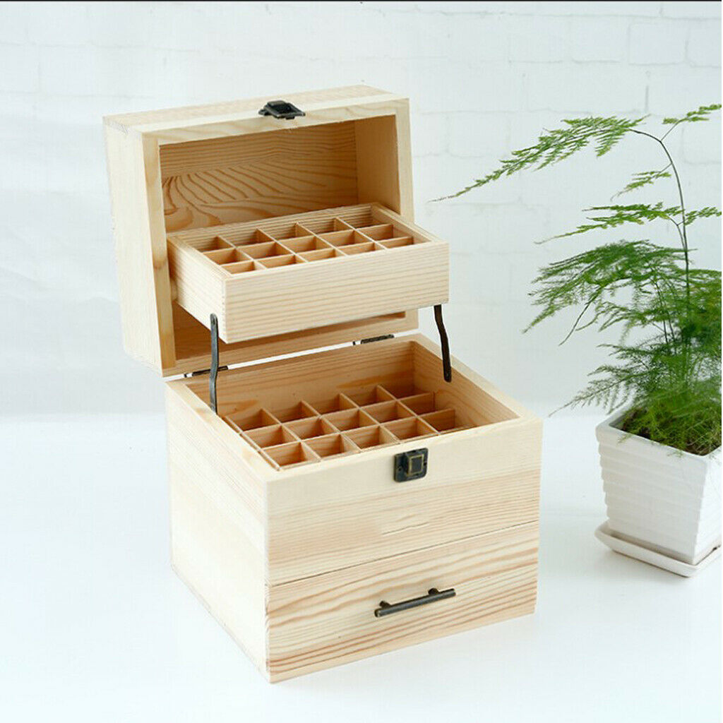 Natural Wood 59 Slot Essential Oils Storage Rack Tray Drawer Container Oragnizer