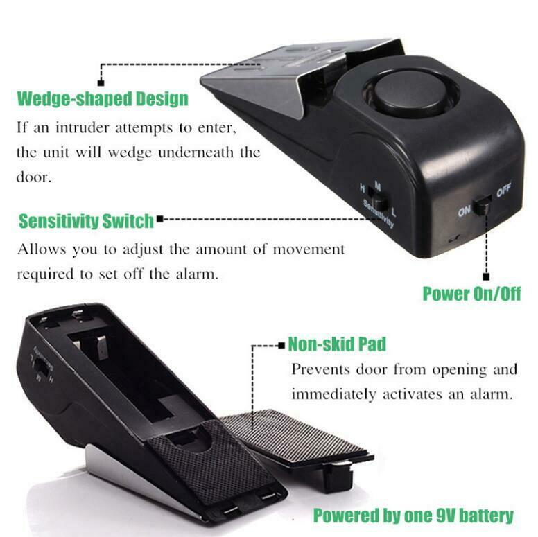 120 dB 9V Door Stopper Alarm Alertor Wedge Anti Burglar Warning Security Beeper