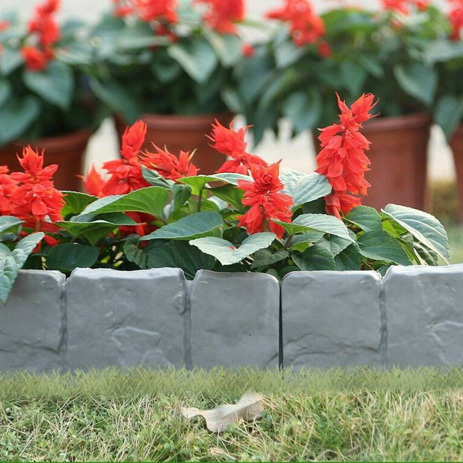 10pcs Lawn Garden Border Fence Stone-Style Lawn Stakes DIY Palisade Trellis