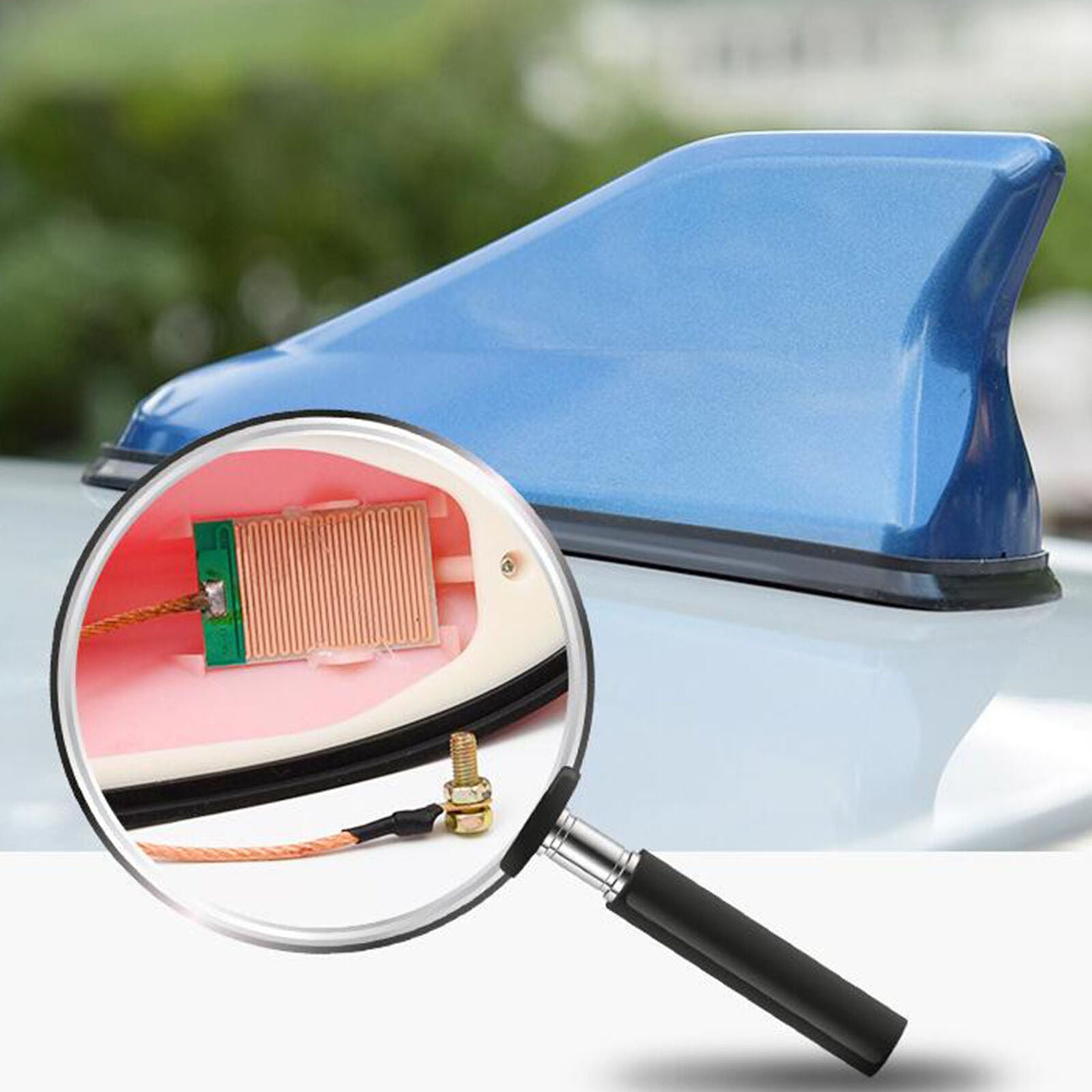 Universal Blue Car Shark Fin Roof Antenna FM/AM Radio Signal Waterproof Aerial