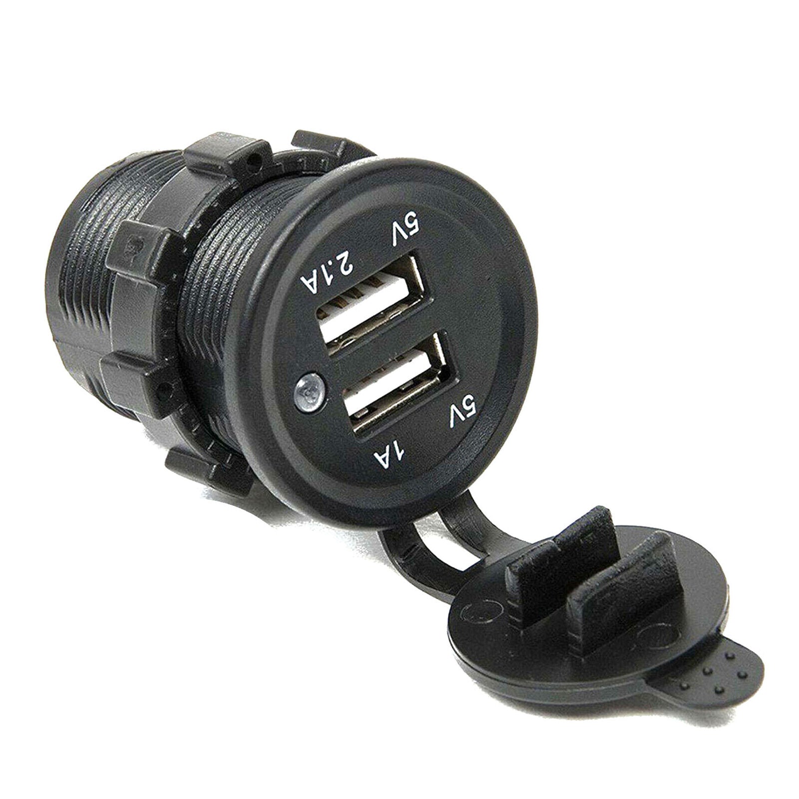 12V Car Lighter Socket Dual USB Charger Adapter Car Fitting Black
