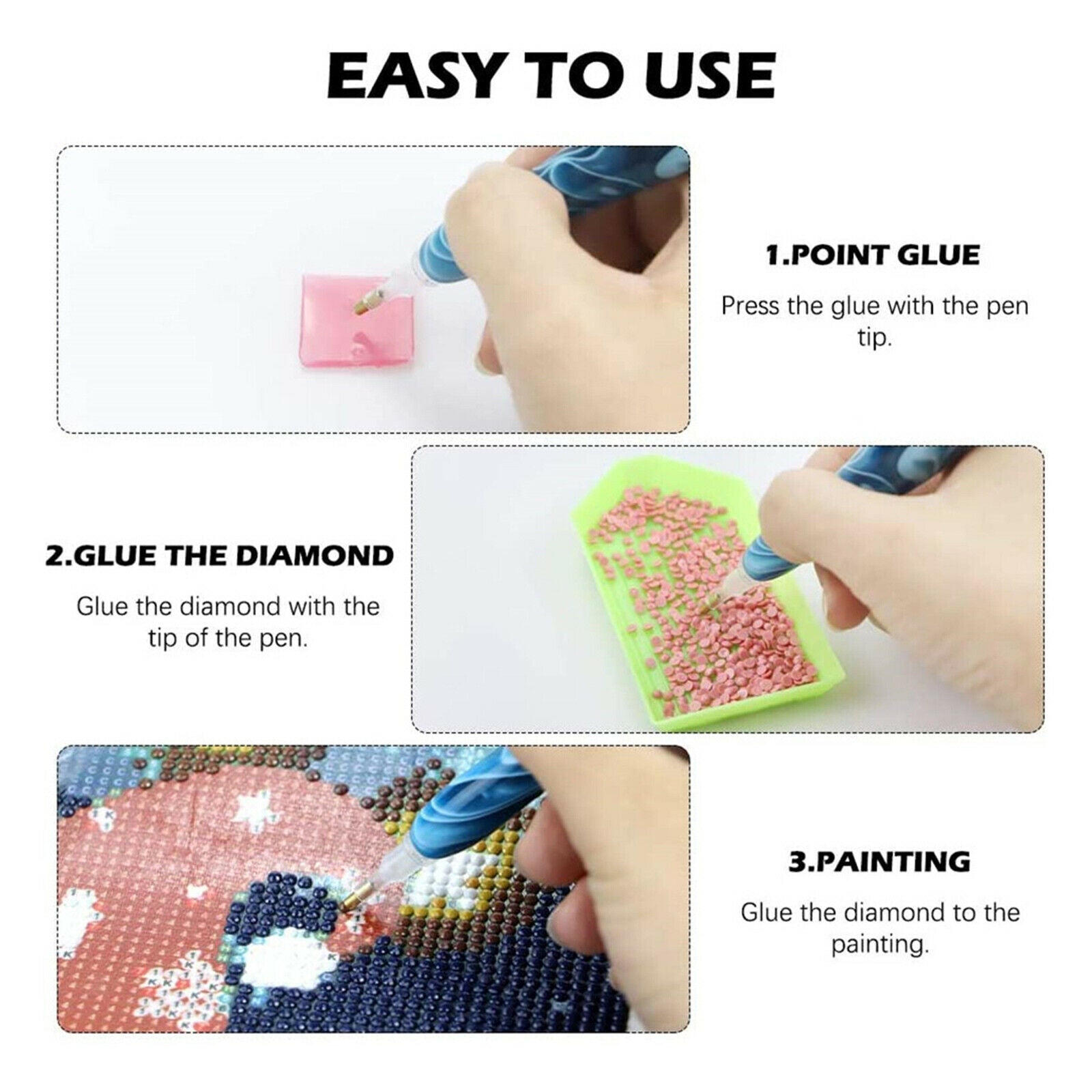 3pcs 5D Diamond Embroidery Painting Pen Rhinestone Picker Tool Art Craft Pen