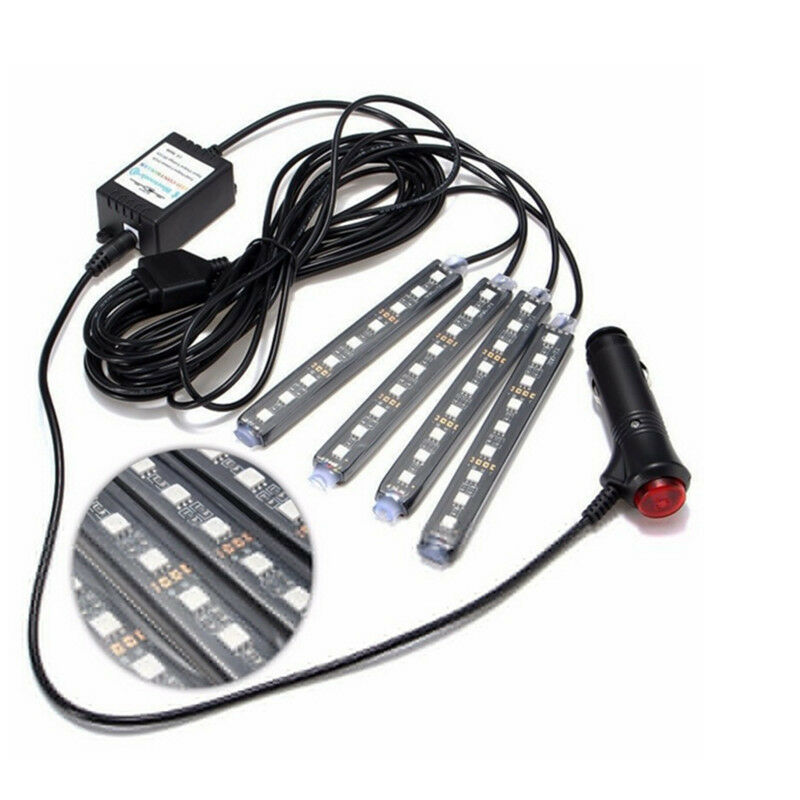 4 x 9LED APP Control Colorful RGB Car Interior Floor Atmosphere Light Strip BDAU