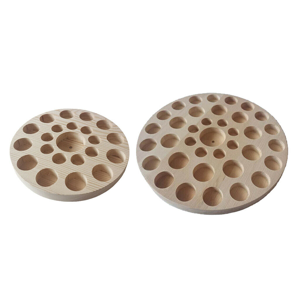 2Pcs Round Wood Rack Holder Cosmetic Makeup Tray Holds up to 22/37 Bottles