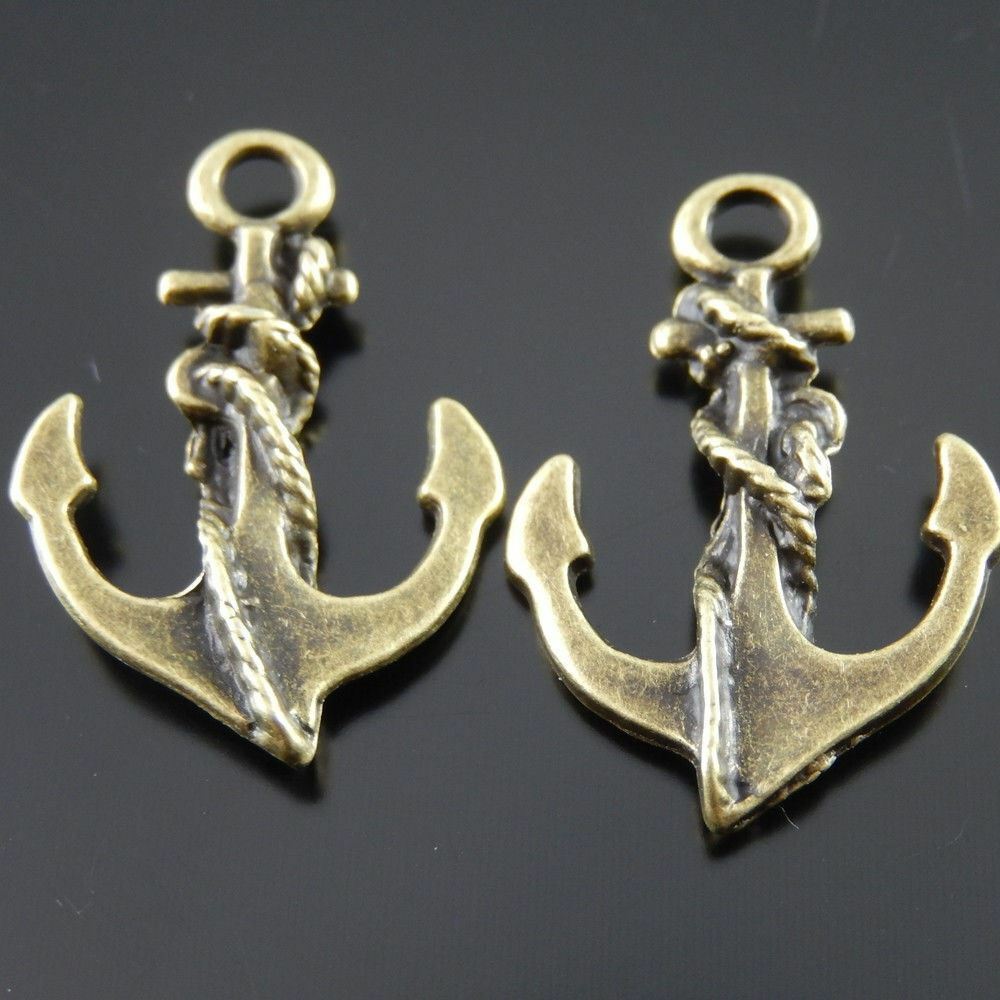 Antiqued Bronze Alloy Anchor Shaped DIY Pendant Charm 21x17x5 mm Lot of (x20)