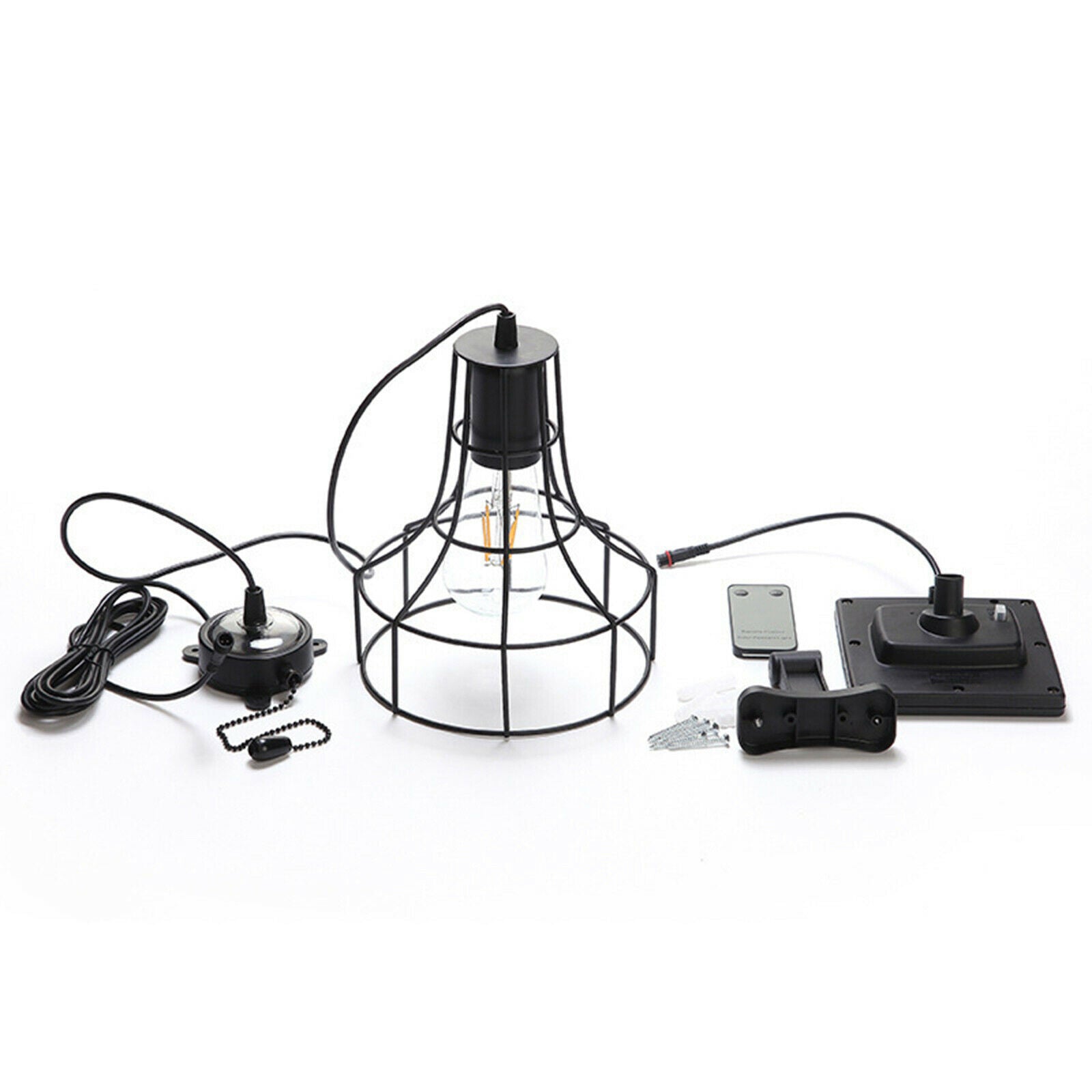 Solar Powered Pendant Light Outdoor Hanging Lamp Bulb Metal Shade Home Decor