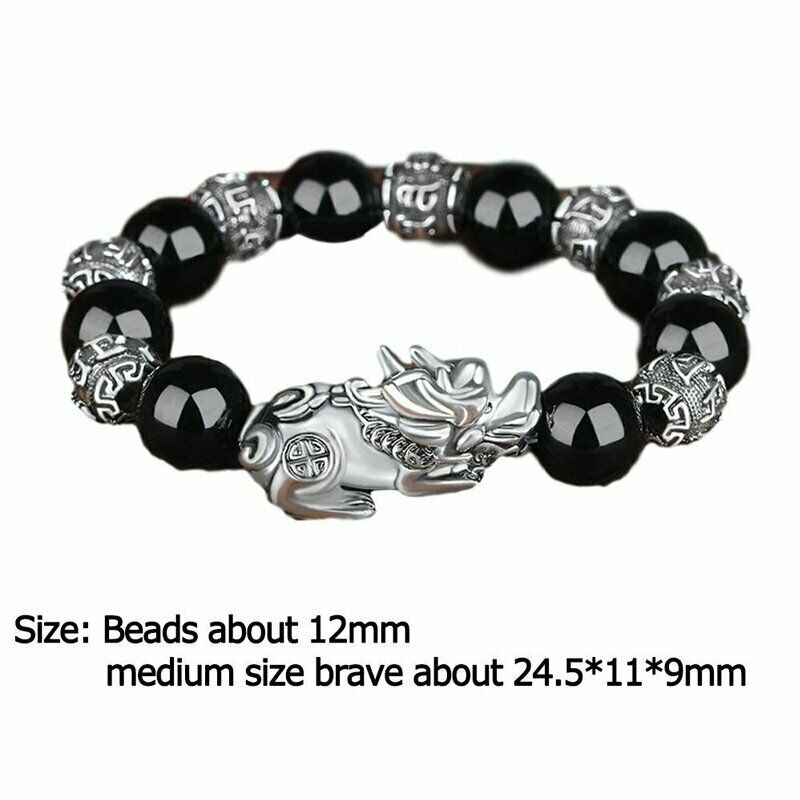 Feng Shui Black Obsidian Beads Bracelet Attract Wealth & Good Luck Bangle PiXiu