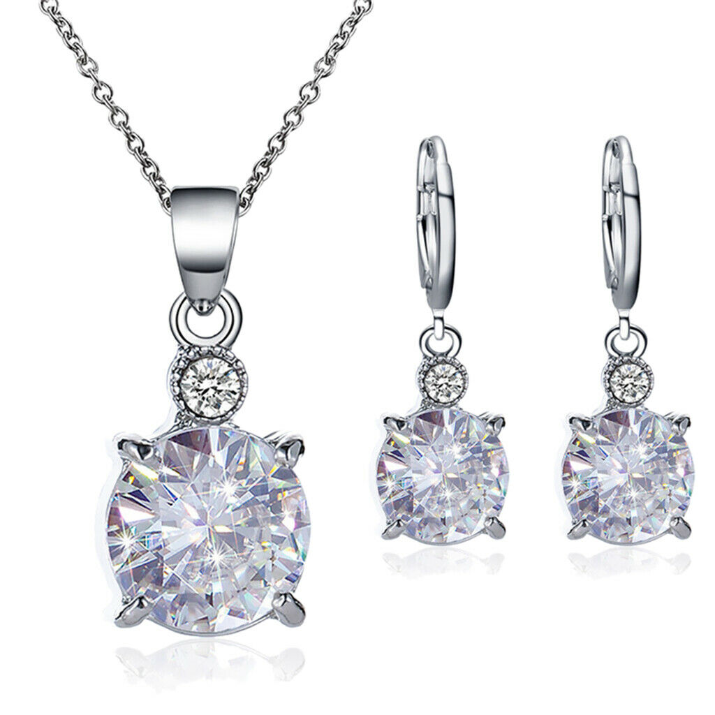 Fashionable jewelry set Cubic zirconium crystal round necklace earring set