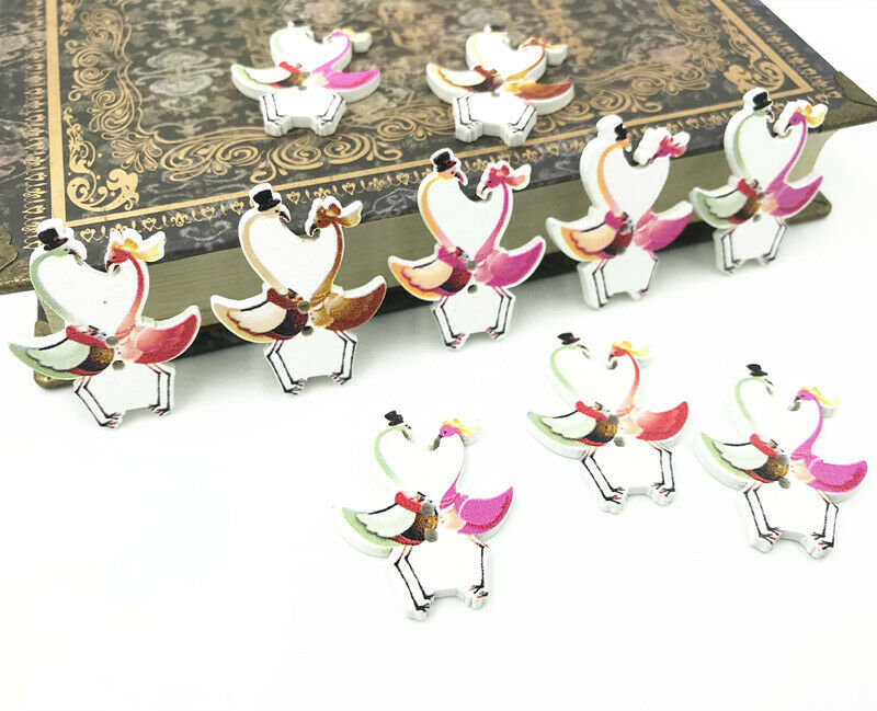 50pcs Wooden Buttons Swan couple Fit decoration Sewing clothes scrapbooking 35mm