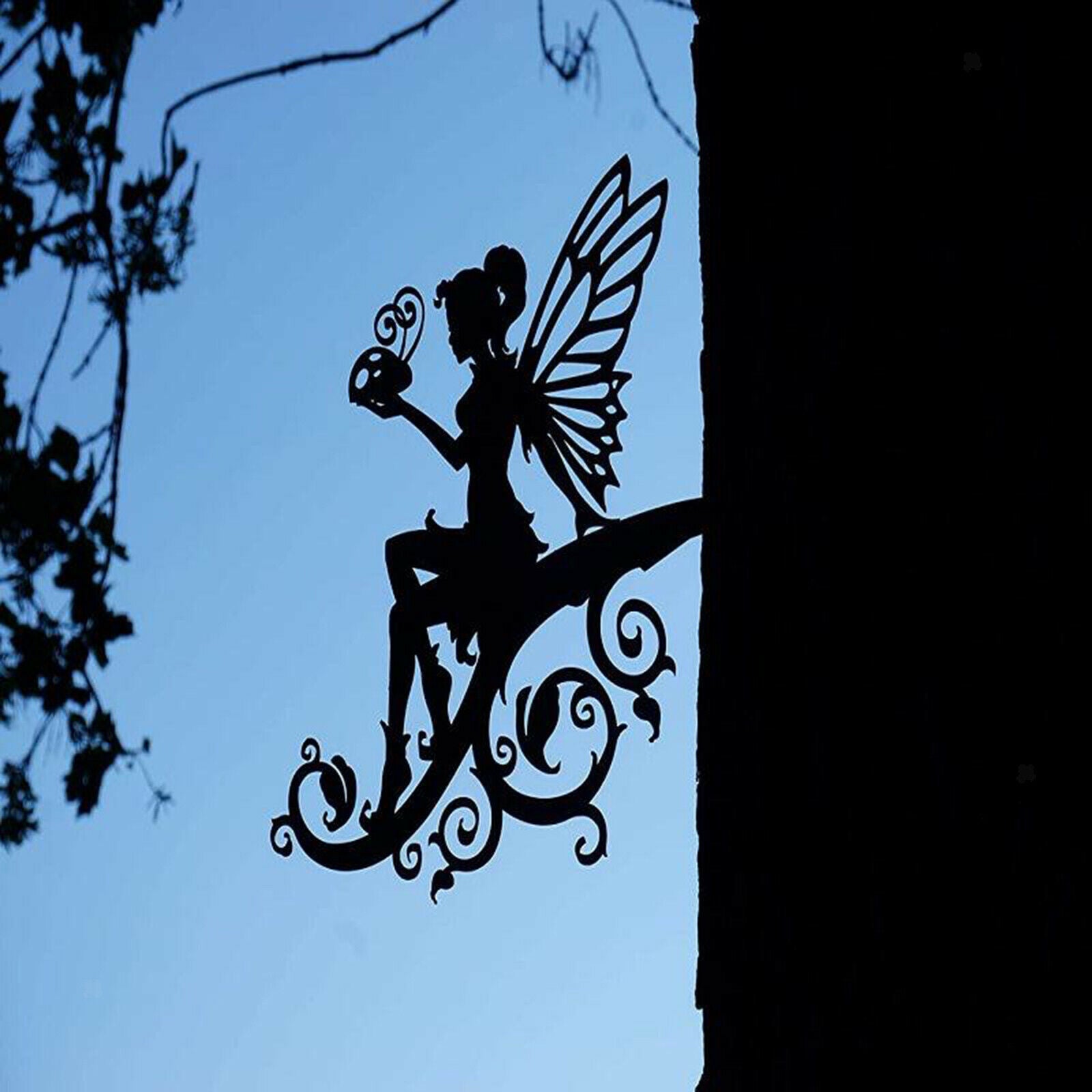 Garden Metal Art Fairy Silhouette Statue for Home Decor Backyard Tree Wall