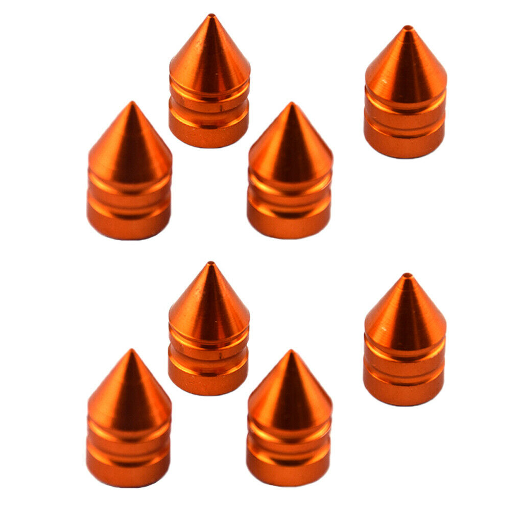 8 Pieces Aluminum Tire/Rim Valve/Wheel Spike Cover Stems Cap Orange