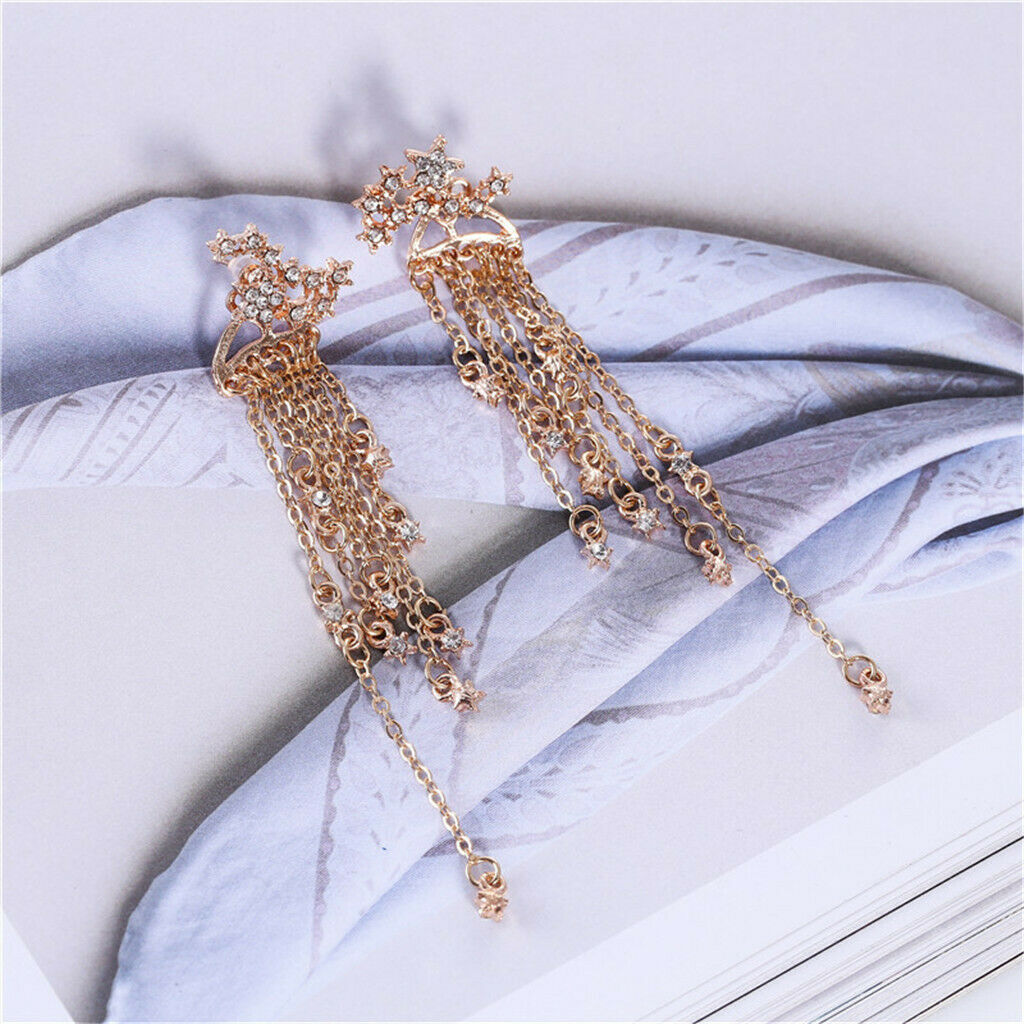 Minimalism Sparkle Star Long Tassels Drop Dangle Earrings Stud Golden