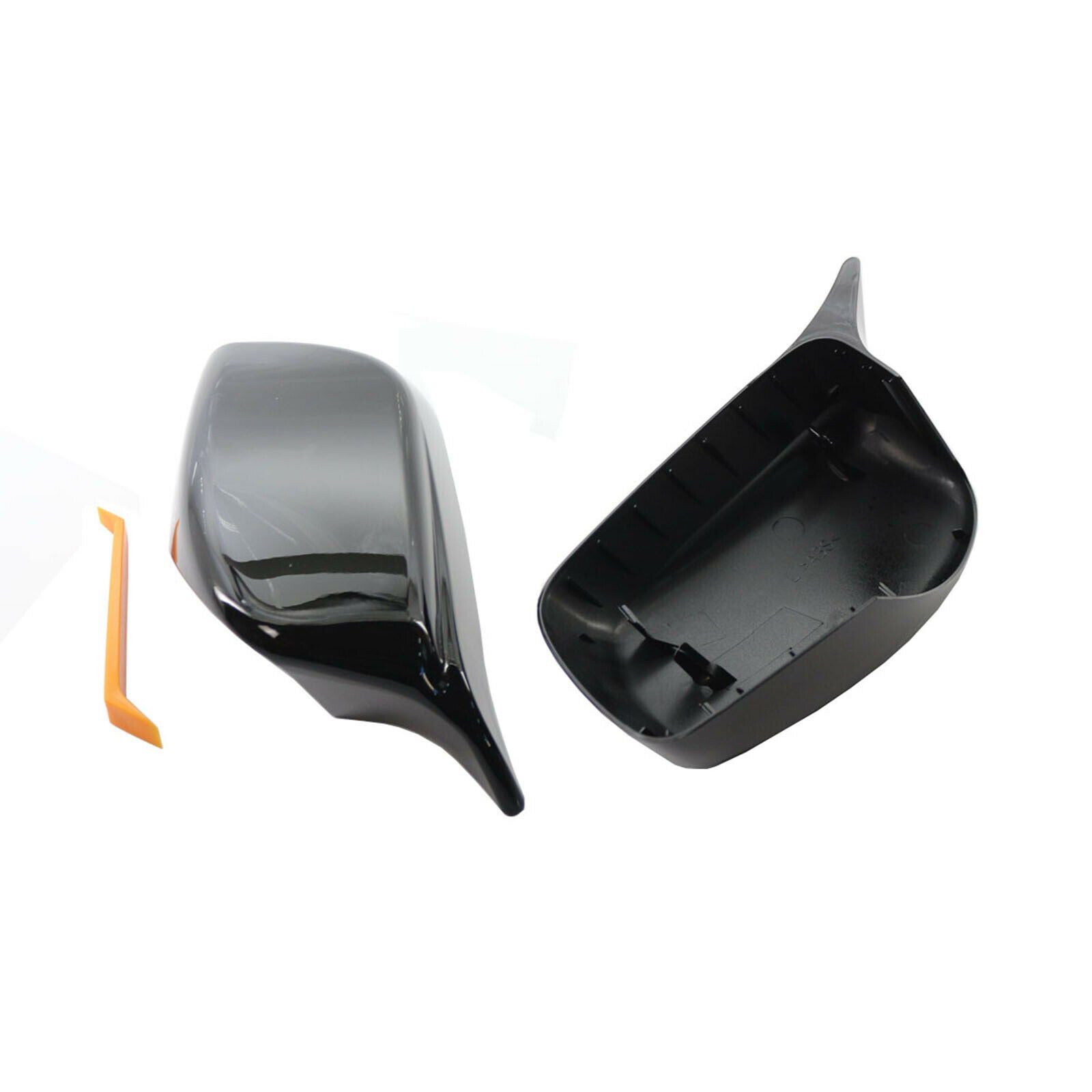 2Pcs Black Side Mirror Rear View Covers Caps for BMW E60 5 Series 2004-2007