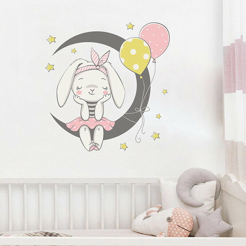 Cartoon Moon rabbit Wall Stickers kids girls room Home Decor mural art decor Fx