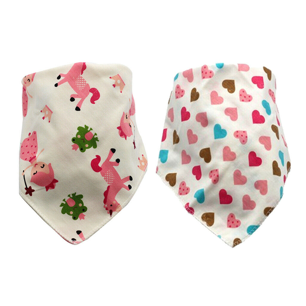 2pcs Breathable Cartoon Triangle Baby Bibs Drool Girls Feeding Accessory