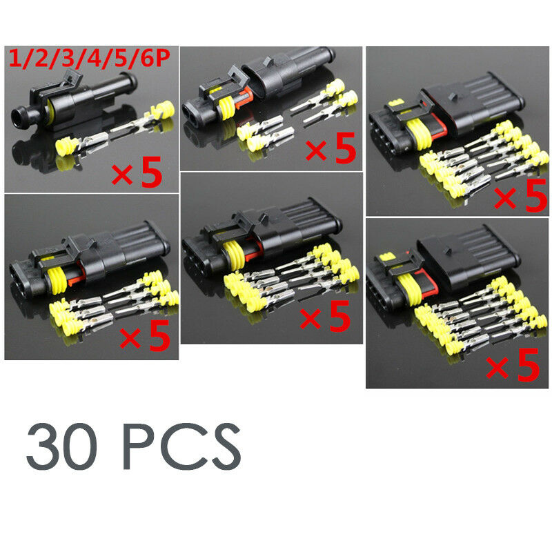 30Set Sealed Waterproof Motorcycle 1 2 3 4 5 6Pin Electrical Wire Connector Plug