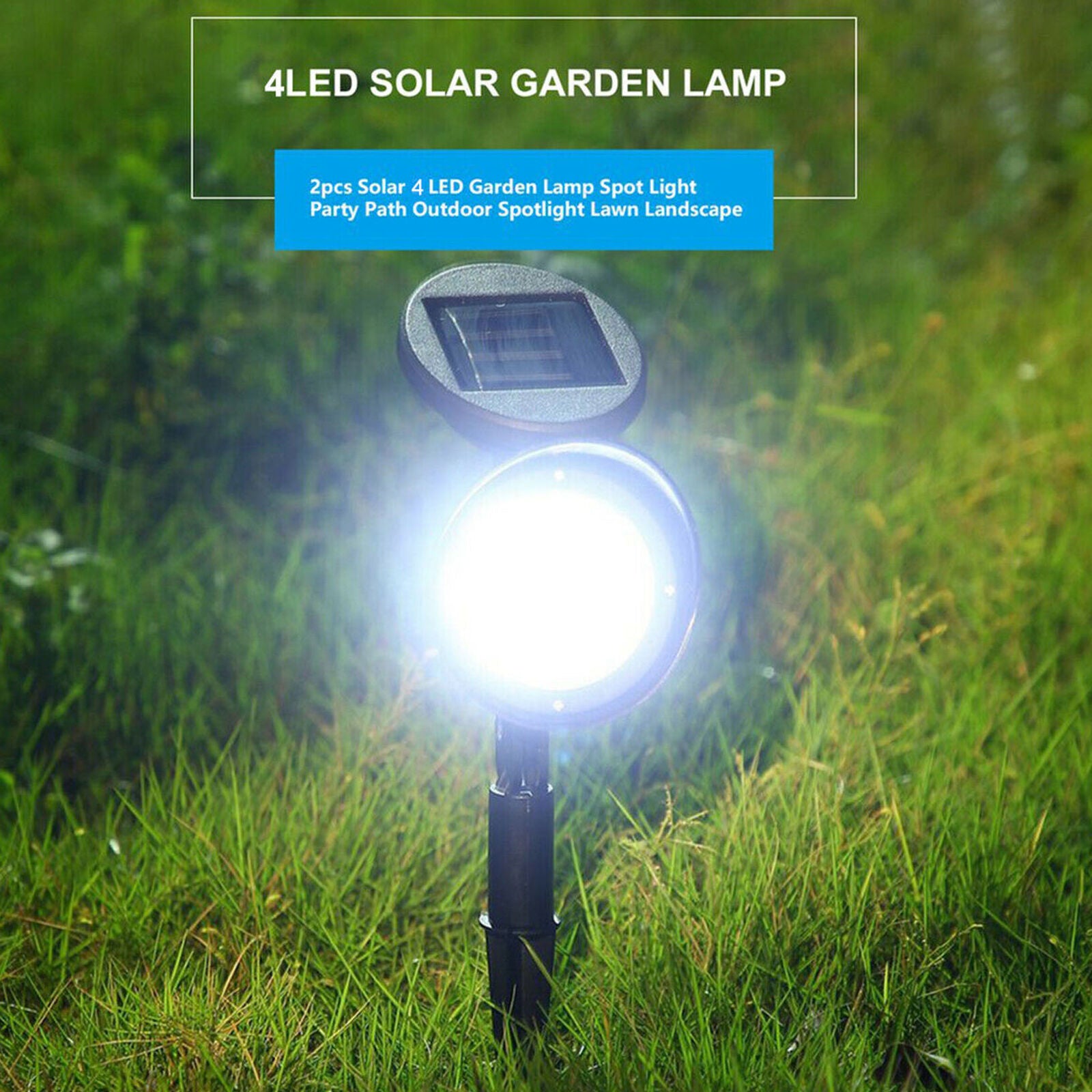 2pcs Solar 4 LED Spot Light Outdoor Garden Yard Landscape Flood Lamp Waterproof