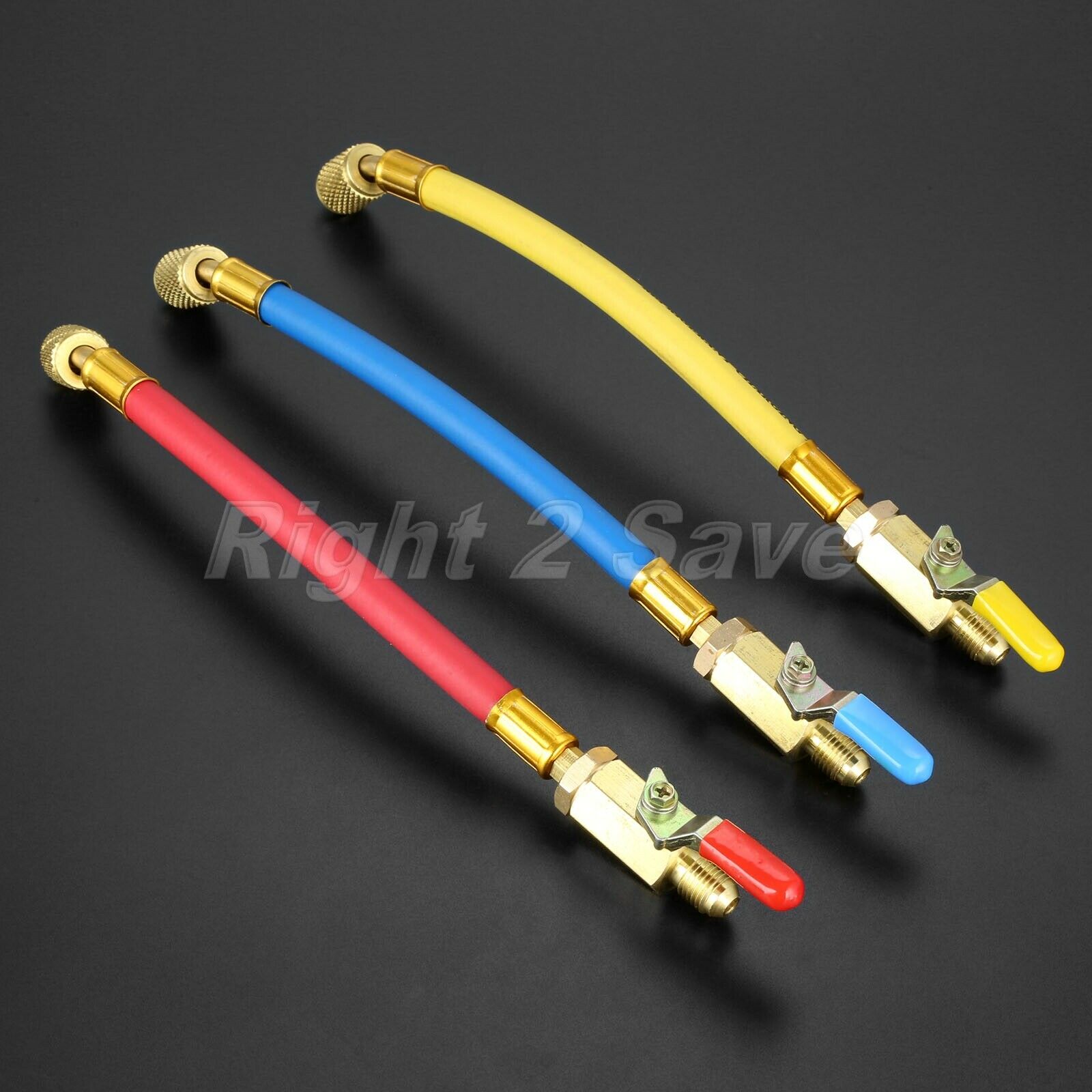 3Pcs Car Ball Valve Short Charging Hoses Refrigerant HVAC AC Tool 9.8" Kit