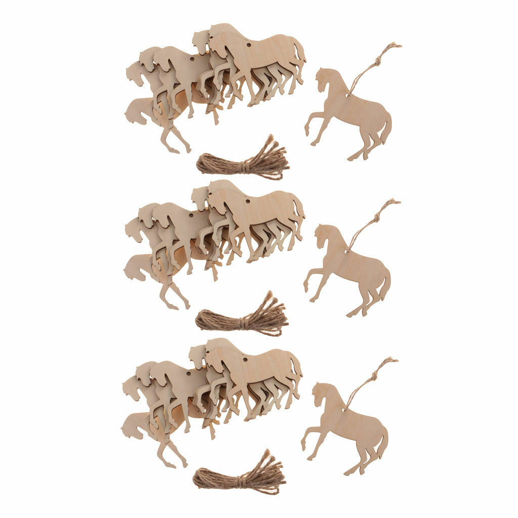 30 Pieces Natural Wood Horse Shape Wooden Pieces Cutouts Ornament Embellishment