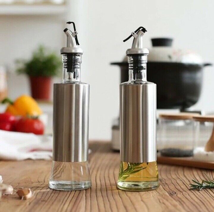 500ml Stainless Steel Oil Dispenser Olive Vinegar Glass Bottle Kitchen Tool Easy