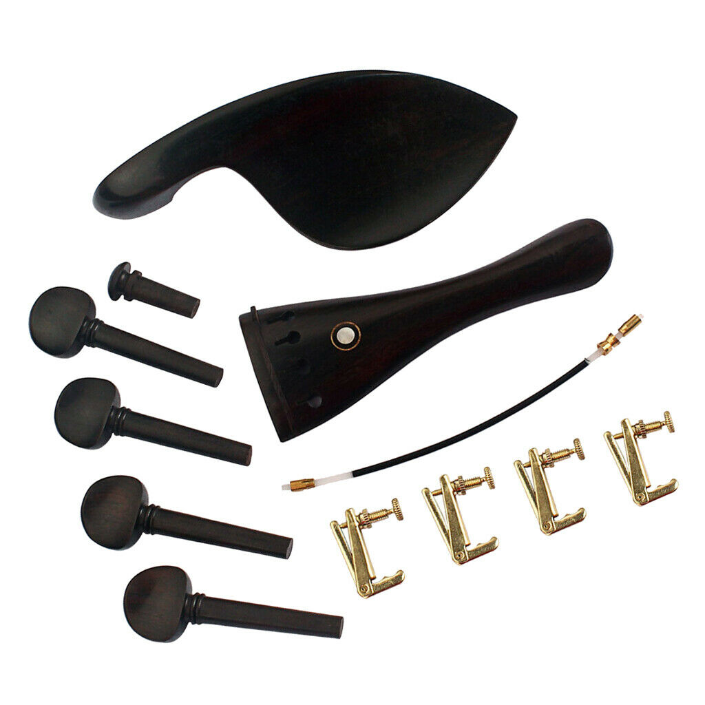 Set Ebony Violin Parts 4/4 Fittings Chinrest Pegs Tailpiece Tuner End Pins