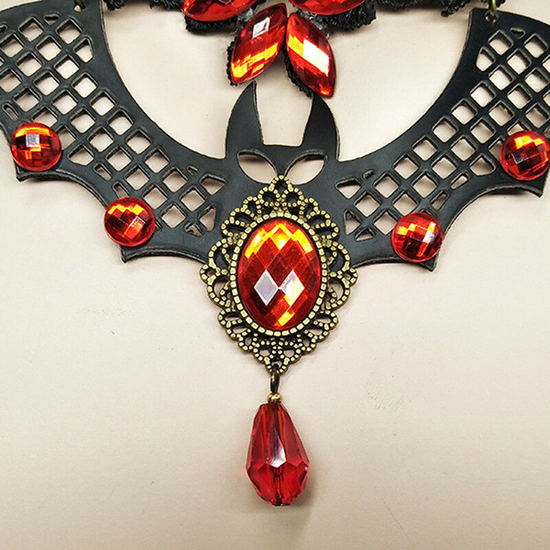 Steampunk Lace Bat Choker Crystal Beads Collar Pendant Necklace Gothic JewelBDA