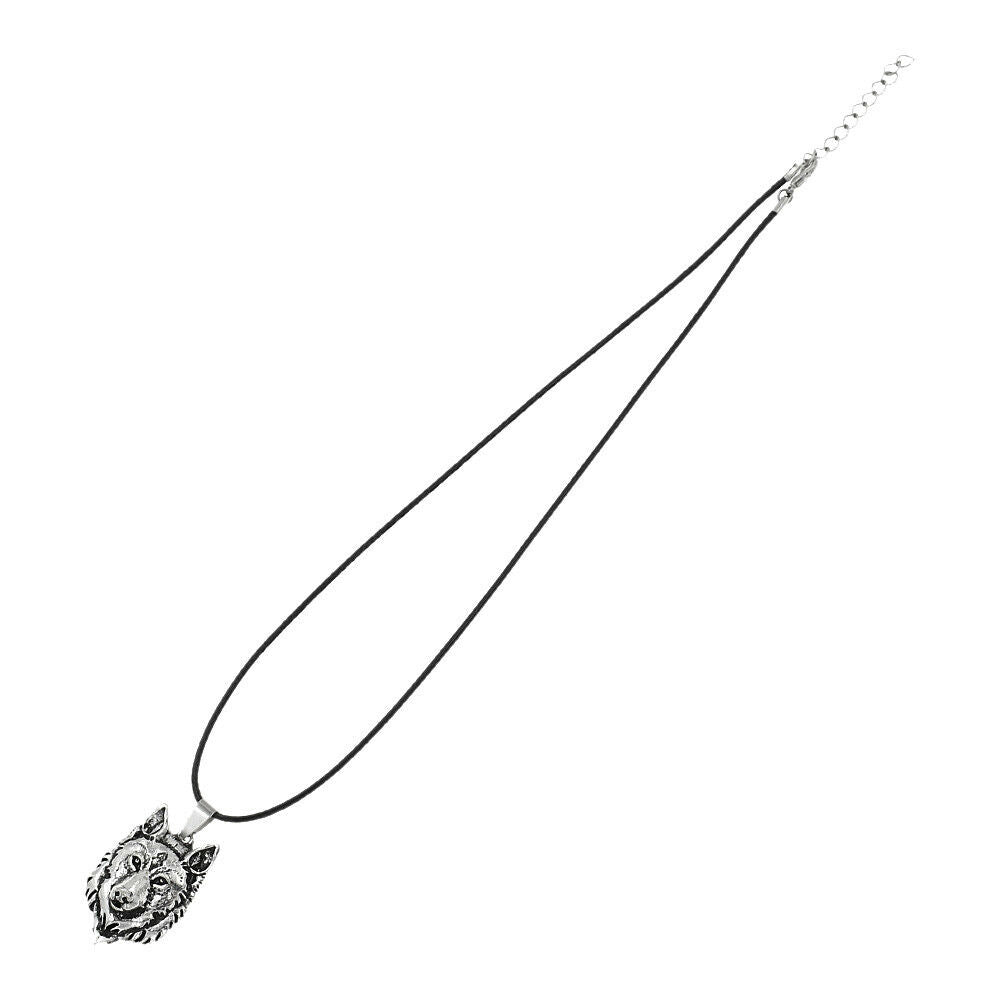 Viking Punk Men Norse Necklace Amulet Wolf Head Rope Chain Retro Pendant Jewelry