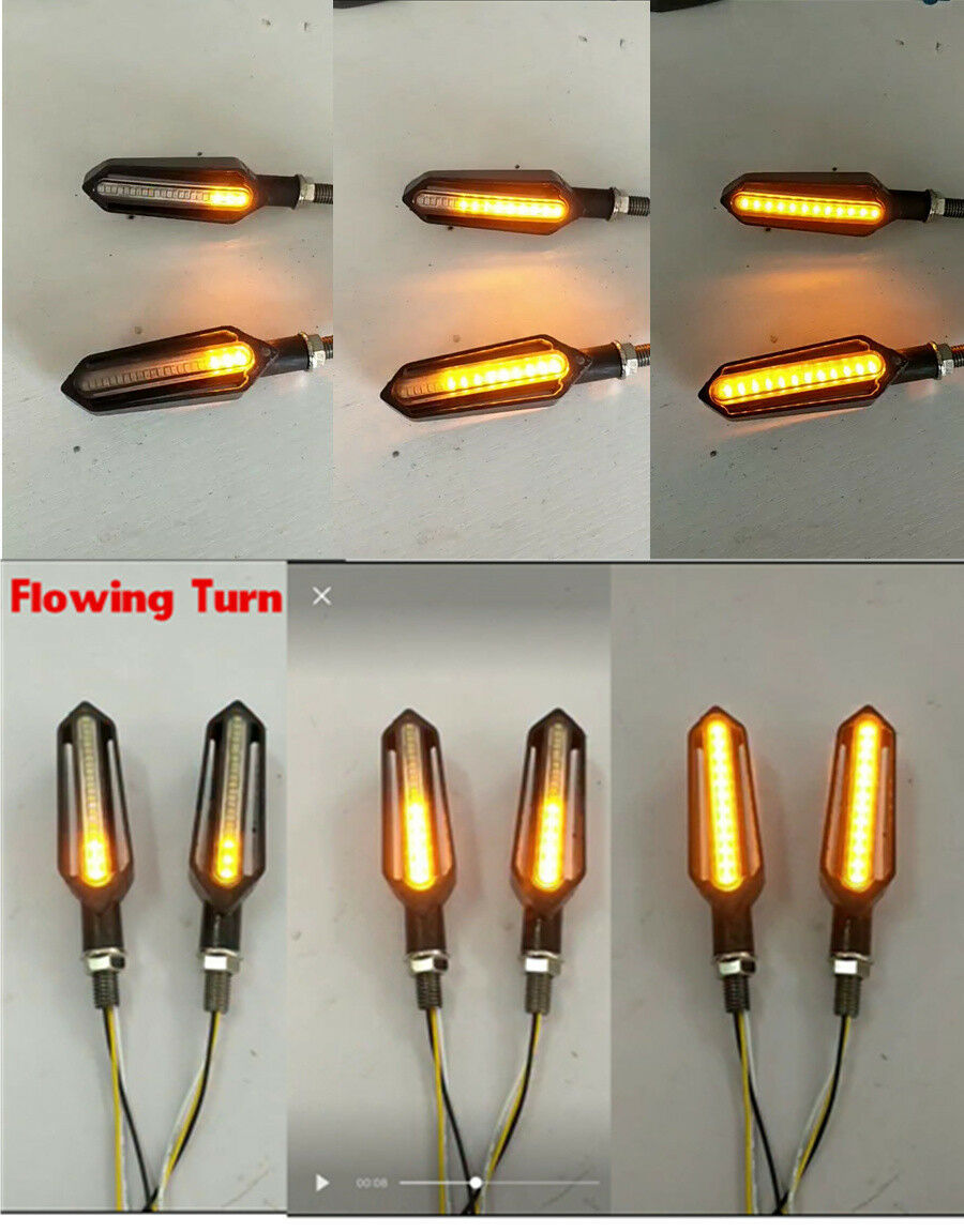 4Pcs Flowing LED Motorcycle Turn Signal Indicator Lights Rear Flasher Brake Lamp