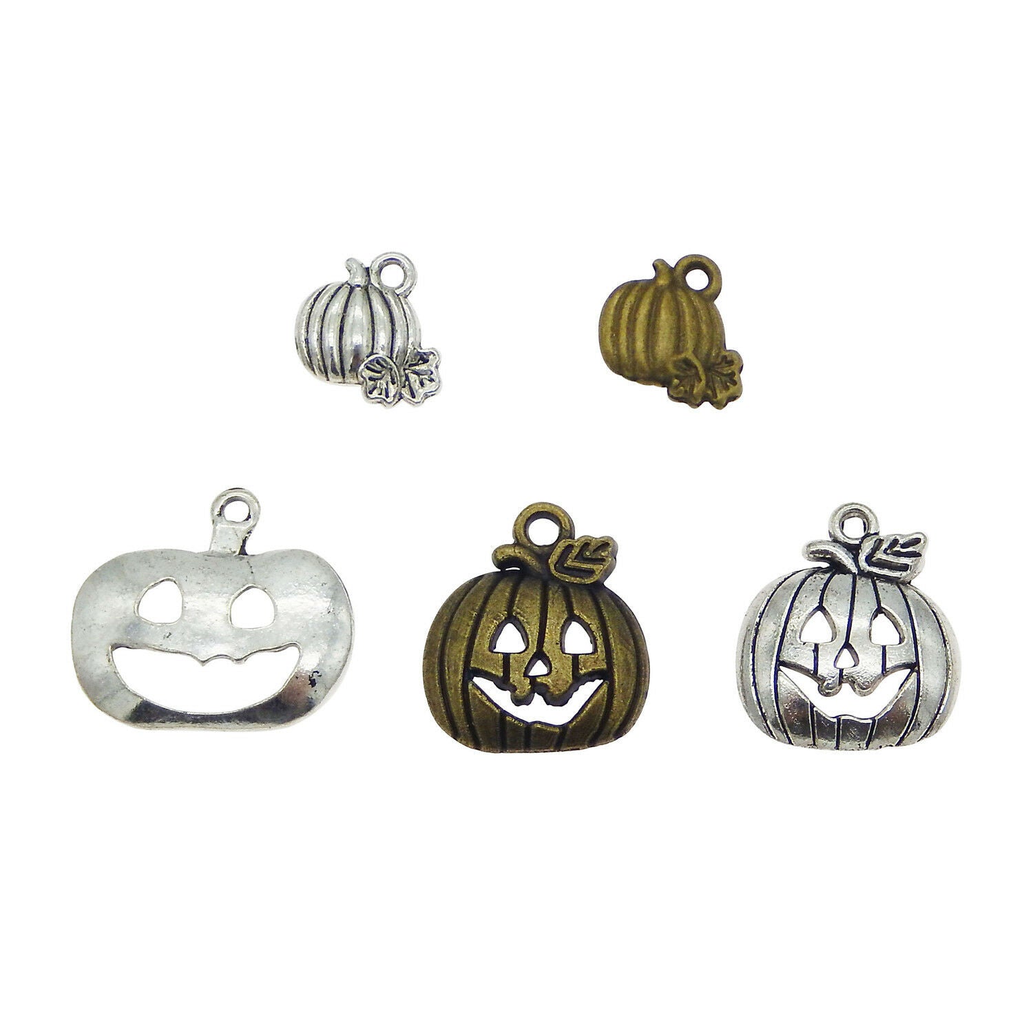 5 pcs Mix Lot Metal Halloween Pumpkin Look Pendants Charms Jewelry Accessories