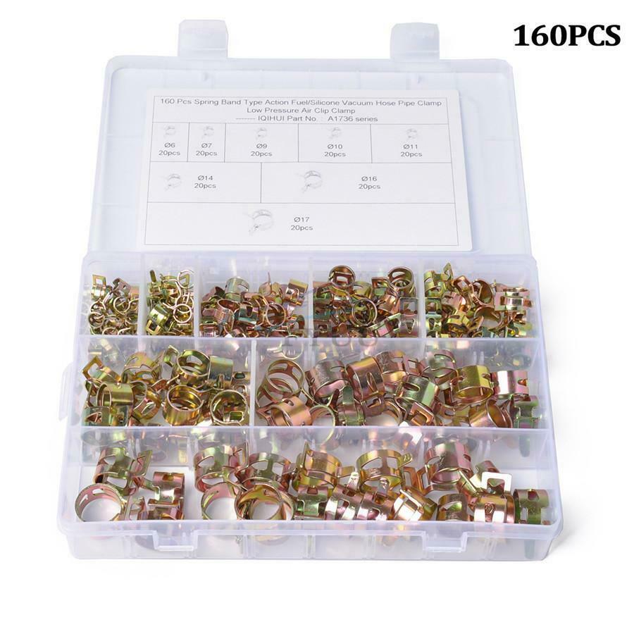 160PCS 6-17MM Car Spring Clip Fuel Pipe Hose Water Pipe Air Clamp W/ Clamp Tool