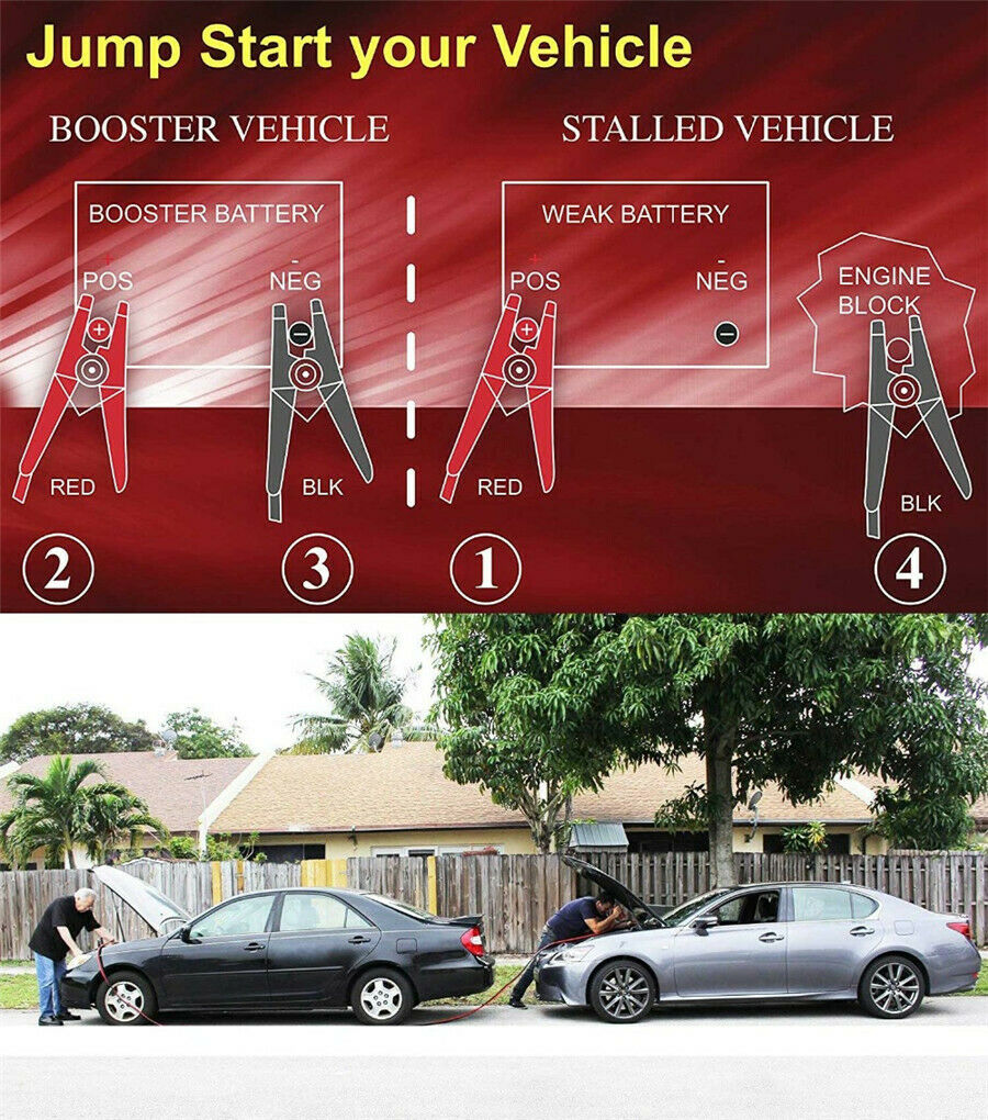 2M 1000AMP Car Emergency Power Charging Jump Start Leads Battery Booster Cable
