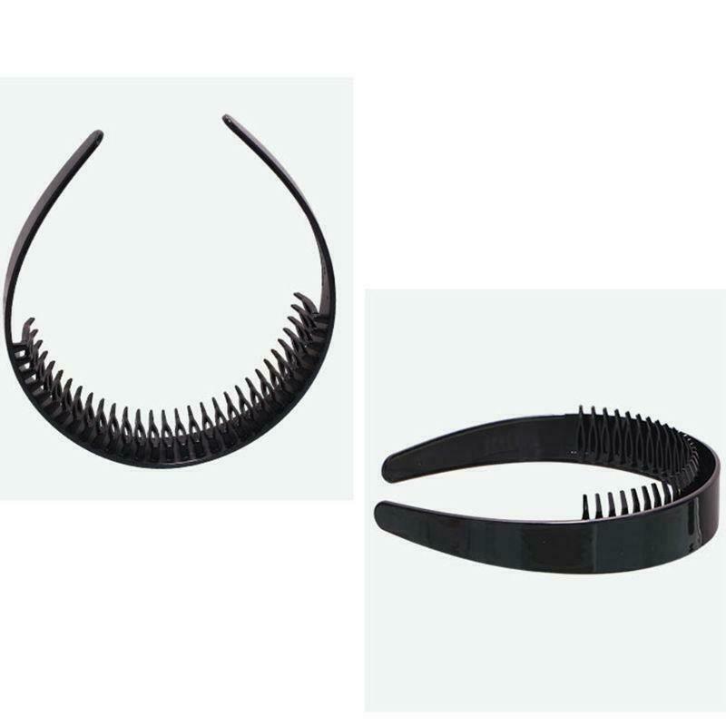 Women 2.5cm Wide Plain Headband with Teeth Comb Black Plastic DIY Hair Hoop