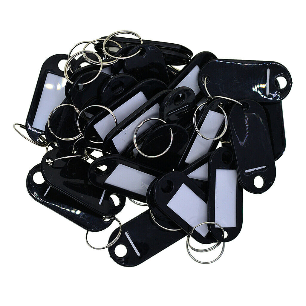 50X BULK SALE KEY TAGS BLANK ID FOBS PLASTIC IDENTITY CAR KEYRING Black