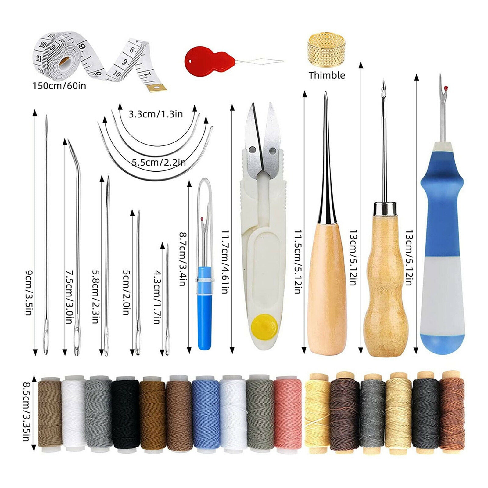 34x Leather Craft Tools Kit Stitching Sewing Waxed Thread Working Hand Tools