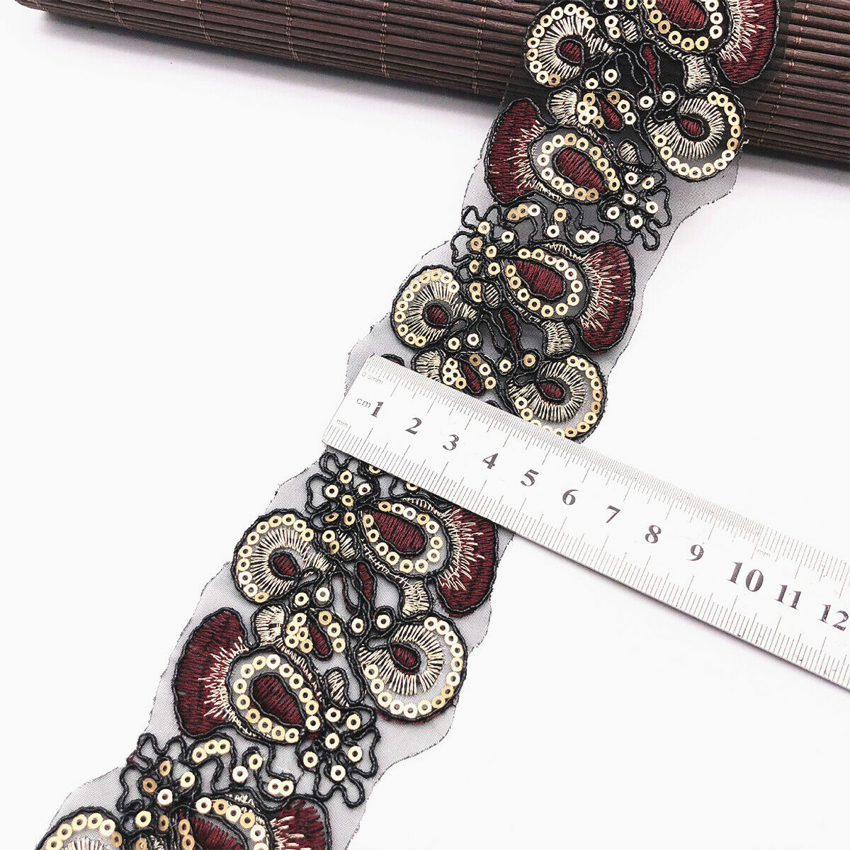 2 Yards Embroidered Sequins Lace Trim Ethnic Sew on Ribbon Clothes Accessories