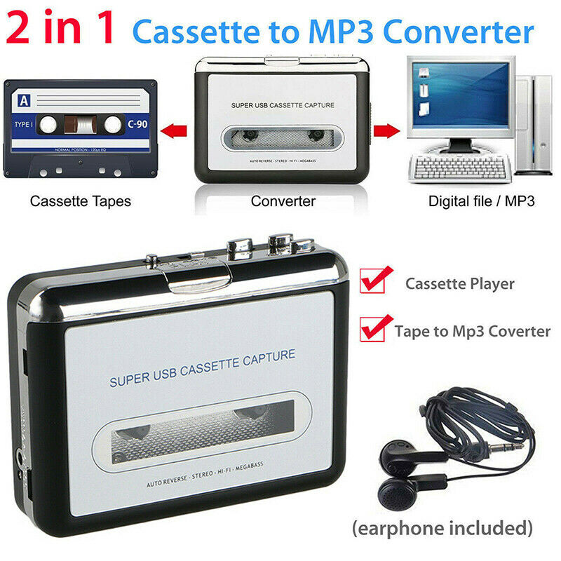 Portable USB Cassette Tape-To-MP3 Converter Capture HiFi Audio Music Player Fx