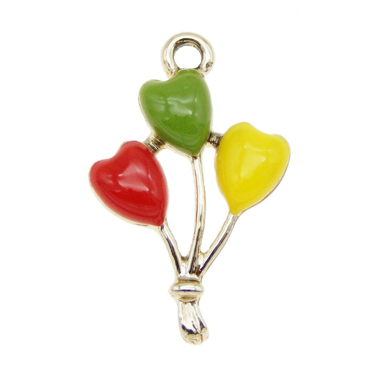 15pcs Enamel Plated Colorful Heart Balloons Look Pendant Charms Jewelry Findings
