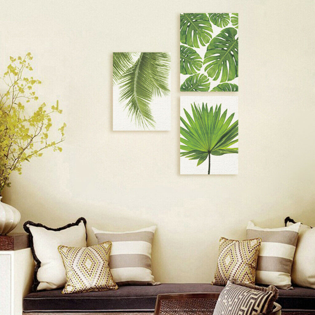 3Pcs Unframed Modern Art Canvas Oil Painting Green Leaf Print Wall Decor S