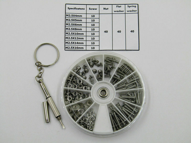 M2.5 Flat Head Screws and Hex Nuts Washer Assort 200 pcs