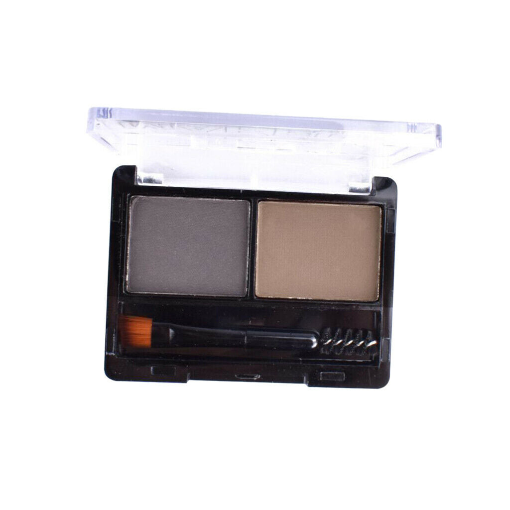 2 Colors Eyebrow Powder Palette Cosmetic Makeup Nose Shading Kit Brush Set #B