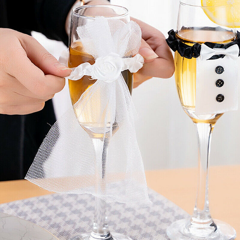 1 pair Wedding Table Decoration Wine Glass Cup Cover Bride Groom Costume .l8