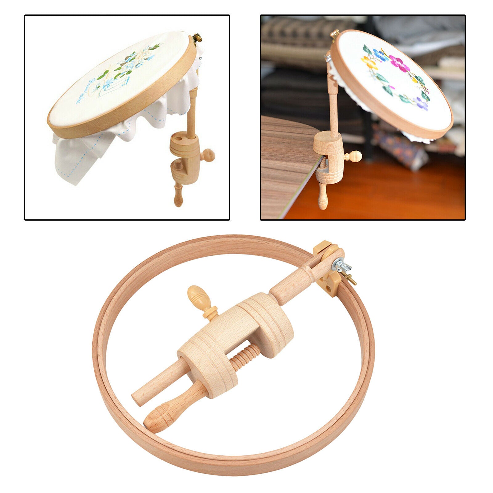 Wooden Adjustable Embroidery Hoop Holder Stand Cross Stitch Rack Sewing Tool