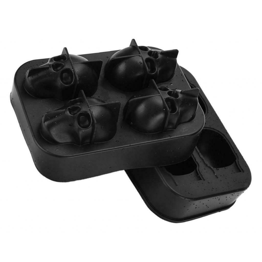 Soft Silicone Skeleton Ice Cube Maker Tray Cake Making Mold Box W/ Lid Black