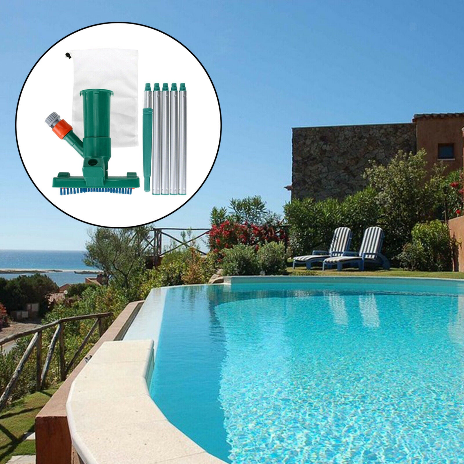 Pool Vacuum Cleaning Kit w/Brush 5 Section Pole for Pools Spas US Joint