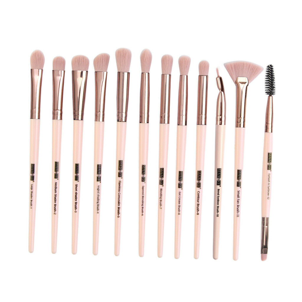 12Pcs Eye Makeup Brush Set for Eyeshadow Eyebrow Eyeliner Pink Rose Golden