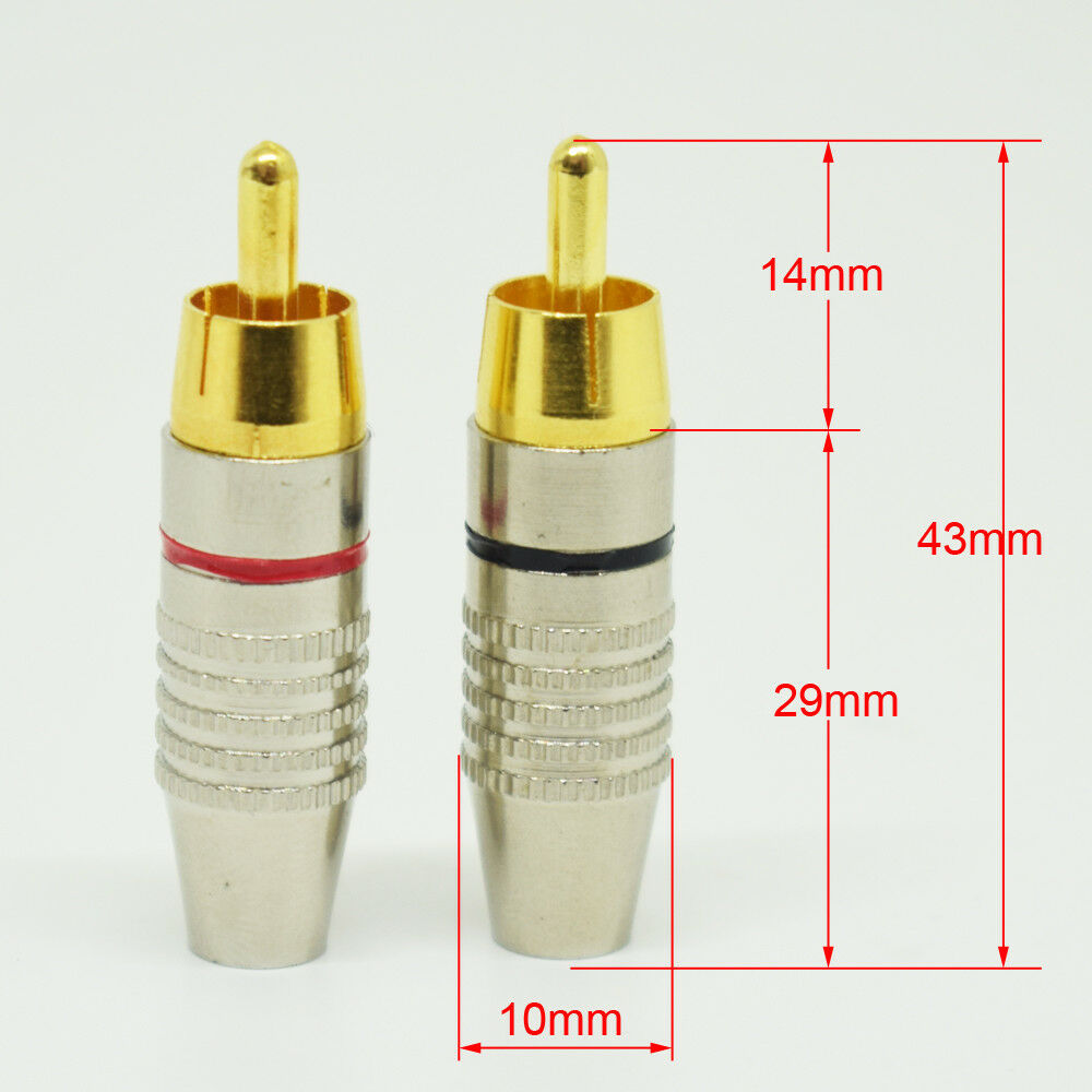 1pair Soldering Metal RCA Male Plug Audio Video Cable Adapter Connector 6mm
