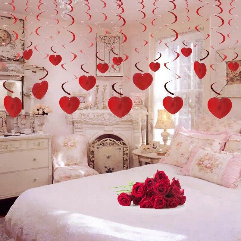 36PCS Valentine's Day Hanging Heart Swirls Decoration, Red Heart Hanging DecZ9X3